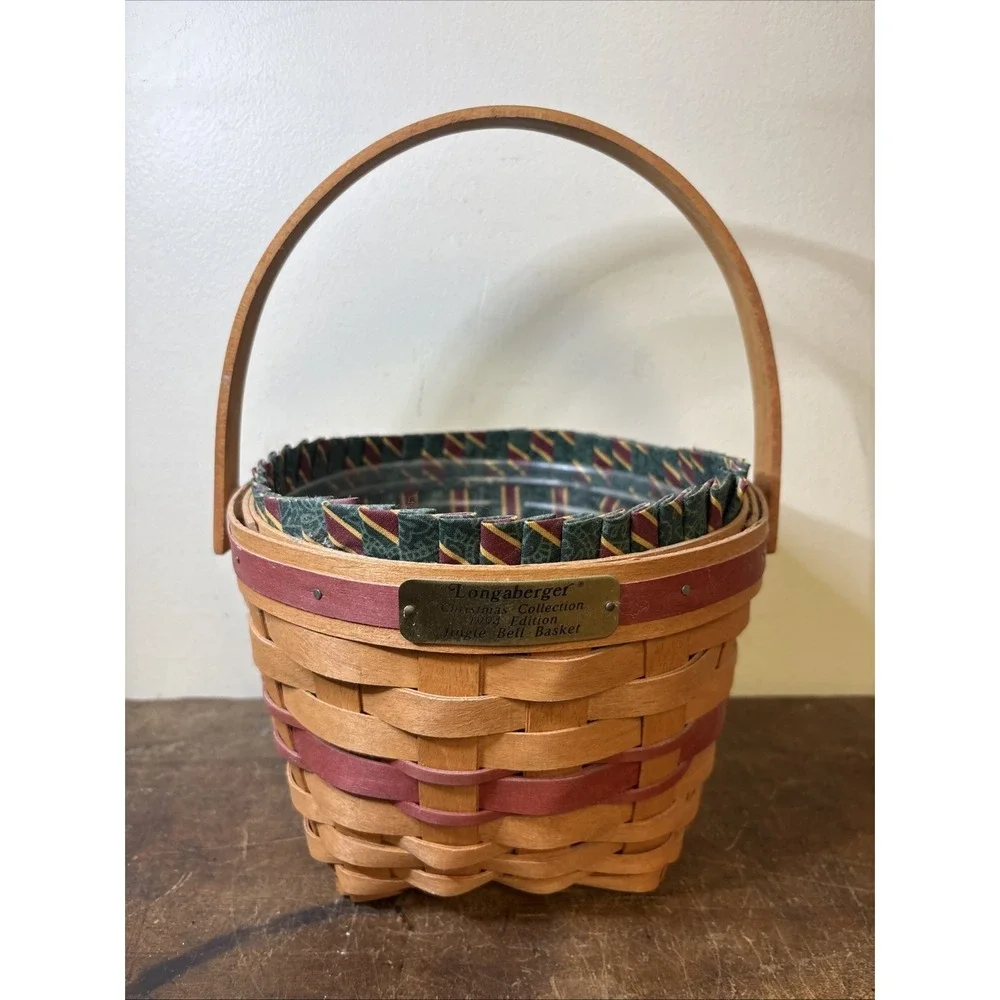 Longaberger 1994 Jingle Bell Basket Holly Liner Protector Christmas Collection
